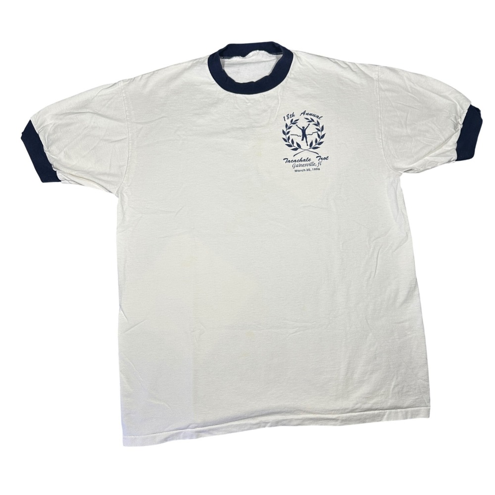 Vintage 1996 Tacachale Trot Gainesville FL Ringer T-Shirt White Navy 90s Large